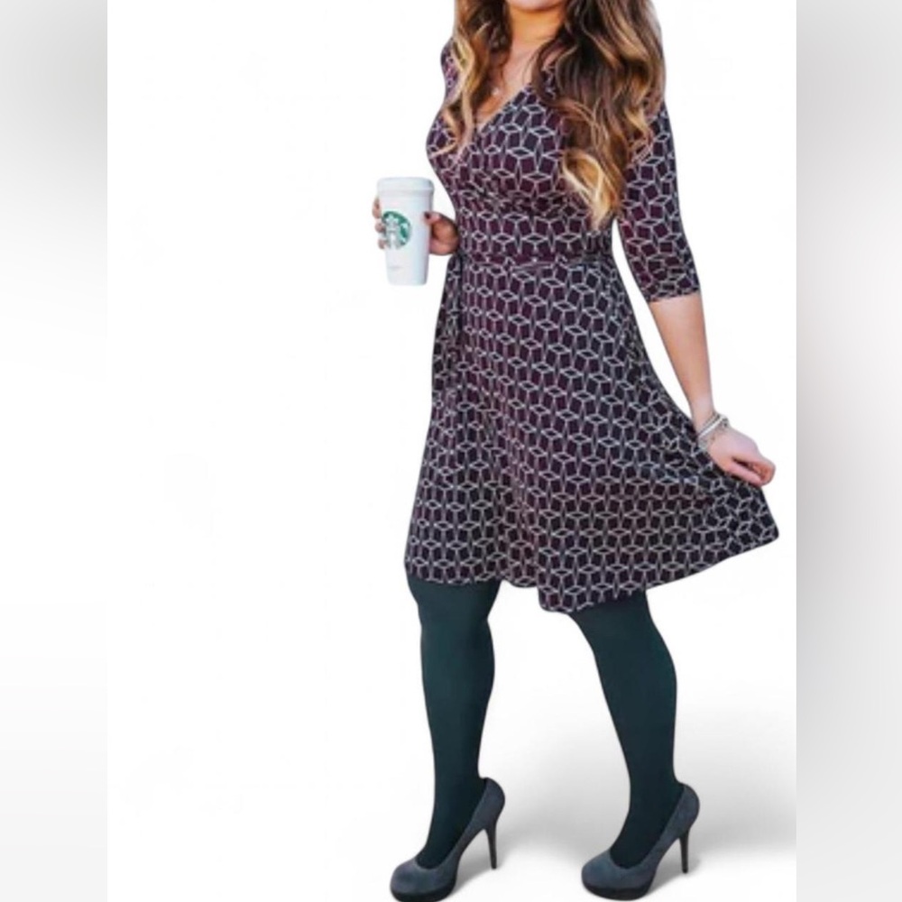 Geometric Patterned Wrap Dress - image 5